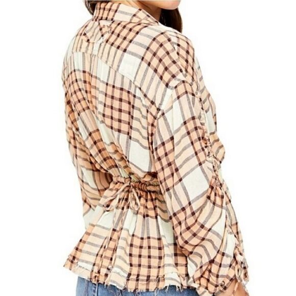 NEW Free People Pacific Dawn Drawstring Plaid Top - Picture 4 of 8